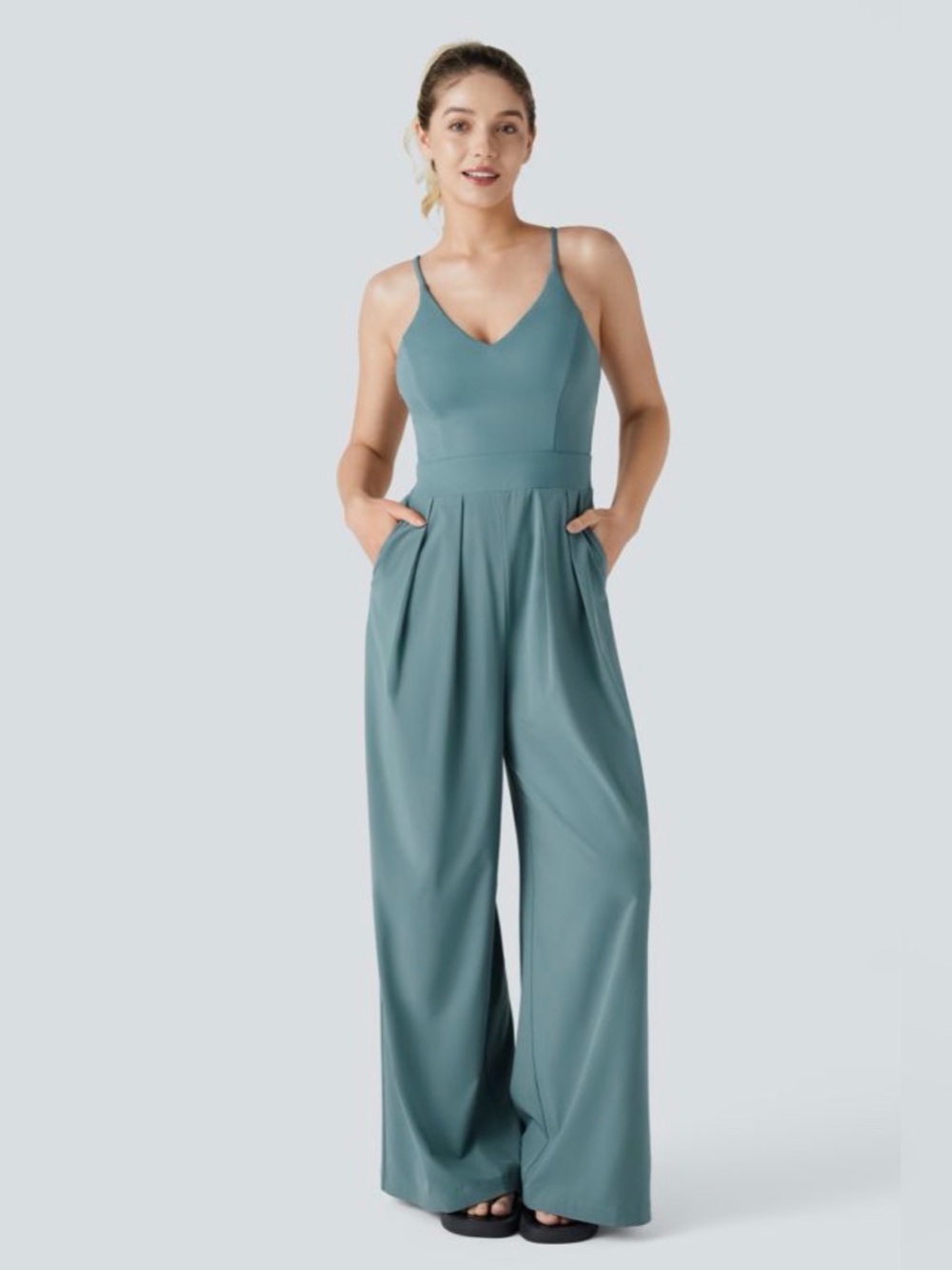 Sleeveless Wide-Leg Jumpsuit in Stone Blue